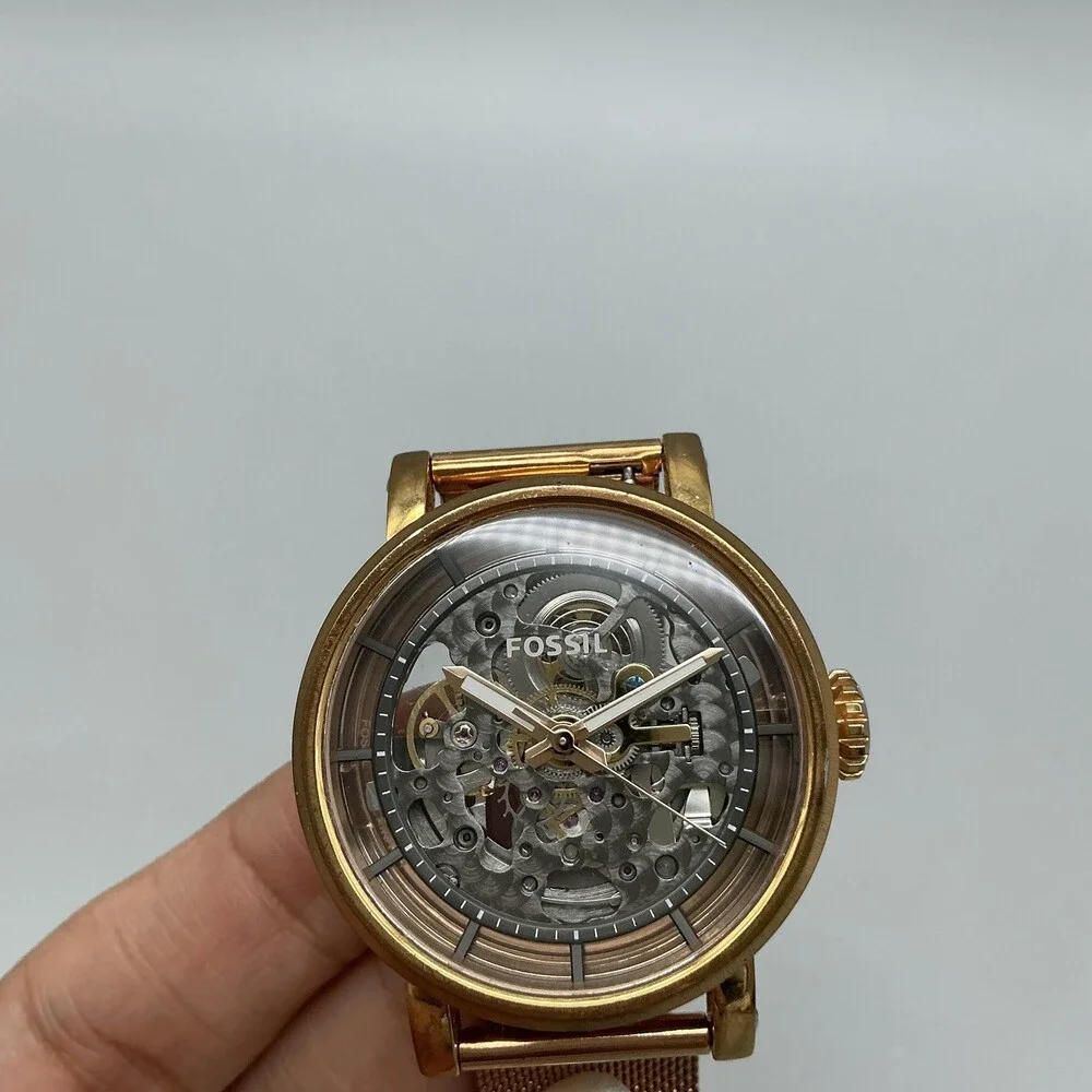 Fossil ME3099 Mens Watch 38mm Skeleton Dial Rose Gold Tone Bracelet Automatic